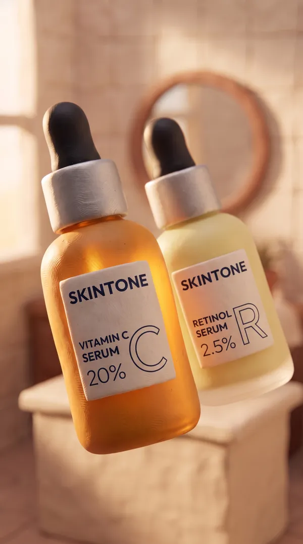 SKINTONE serum bottles ad